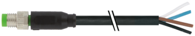 Cordon M8 sortie fils, M8 mâle droit, 4 pôles, câble PVC noir  7000-08011-6110200