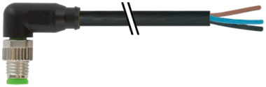 Connecteur M8 sortie fils, M8 mâle coudé noir, Sans LED, 3 (1-3-4)  7000-08021-6202000