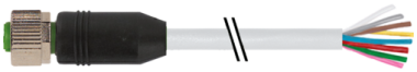 Connecteur M12 avec sortie fils, femelle droit, câble gris PUR  7000-17041-2923500