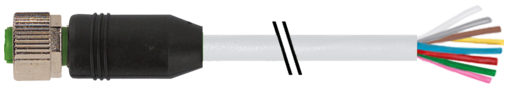 Connecteur M12 avec sortie fils, femelle droit, câble gris PUR 