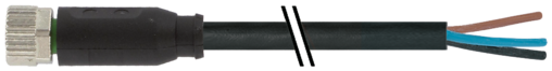 Connecteur M8 sortie fils, M8 femelle droit noir, Sans LED, 3 pôles 