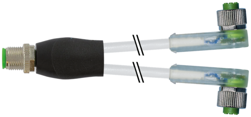 Connecteur débrochable M12, femelle M12 coudé, avec 2 LED, M12 Y droit 