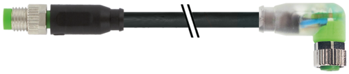 Rallonge M8, M8 mâle droit noir, 2 LEDs : Jaune (Pin 4) / Verte (Pin 