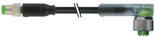 Rallonge M8 mâle -M12 femelle, mâle droit M8, avec LED, femelle coudé 